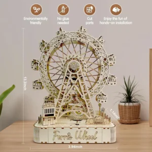 3D Wooden Puzzles for Adults,Ferris Wheel with Music Box,Brain Teaser Puzzles for Boys and Girls