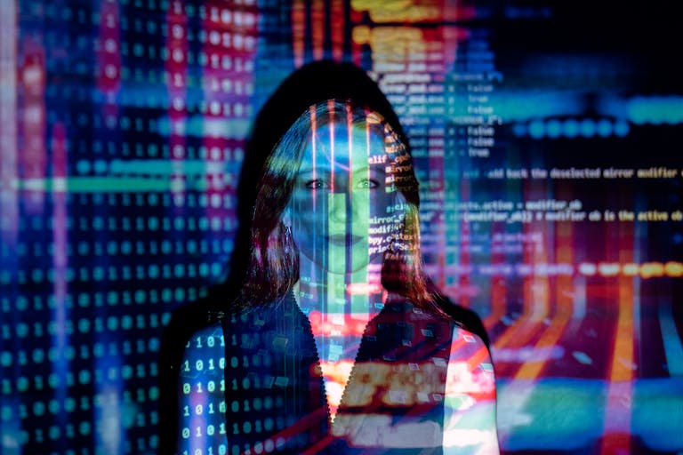 Code Projected Over Woman showing the halting problem