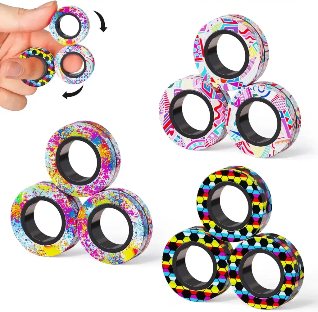 9Pcs Magnetic Rings Fidget Toys Adult Set, Idea ADHD Fidget Stress Toy Pack,Fidget Spinner Rings for Anxiety Relief Therapy Toys for Boy and Girl Ages 8-13...