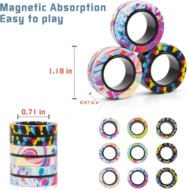 9Pcs Magnetic Rings Fidget Toys Adult Set, Idea ADHD Fidget Stress Toy Pack,Fidget Spinner Rings for Anxiety Relief Therapy Toys for Boy and Girl Ages 8-13...