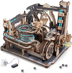 ROBOTIME Motorised Wooden Puzzles for Adults - 3D Puzzles for Adults LGC01 Marble Spaceport - Wooden Marble Run Model to Build - Space/STEM/Engineering Gift